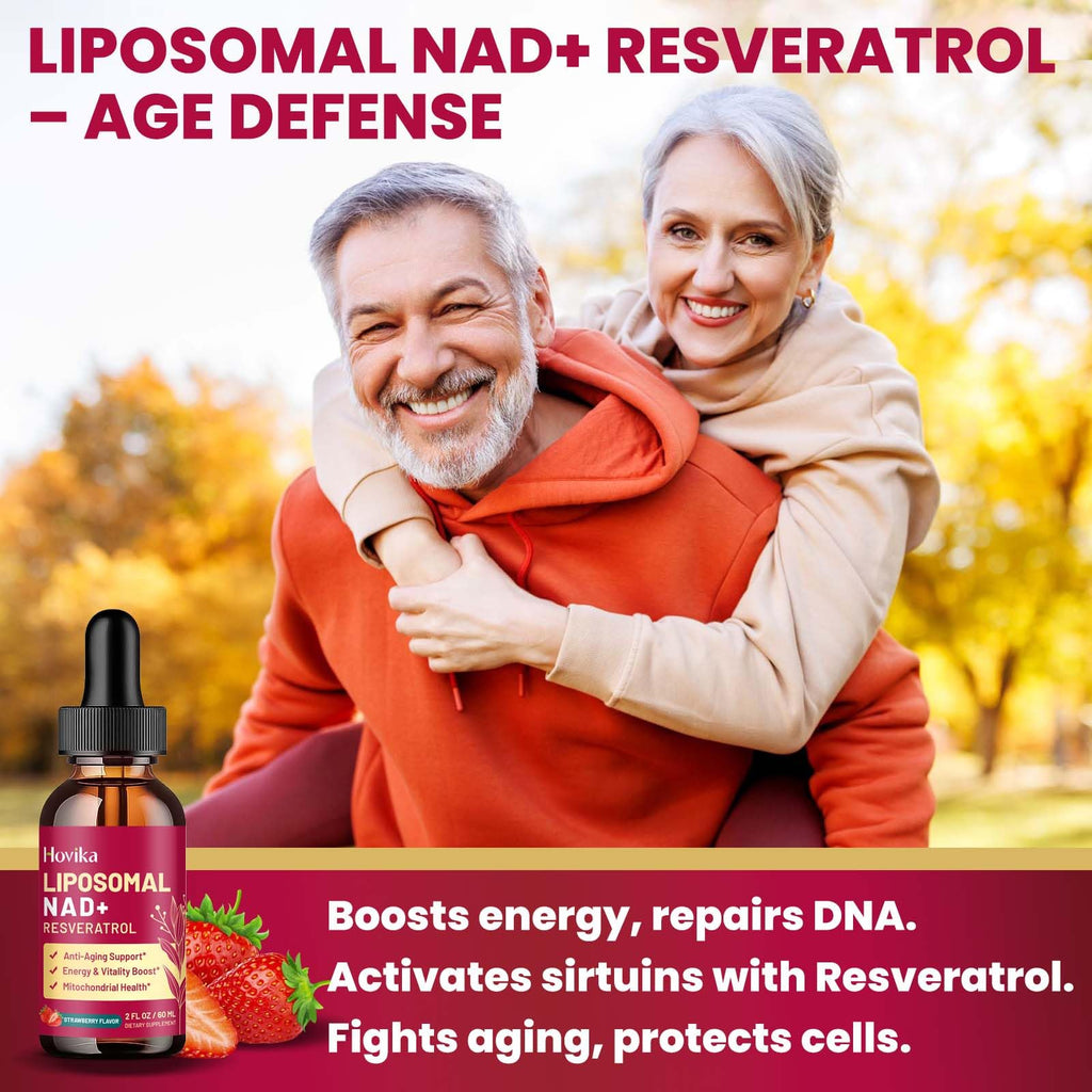 2 Pack Liposomal NAD+ Drops 1200mg - Strawberry Flavor, Resveratrol & Black Pepper