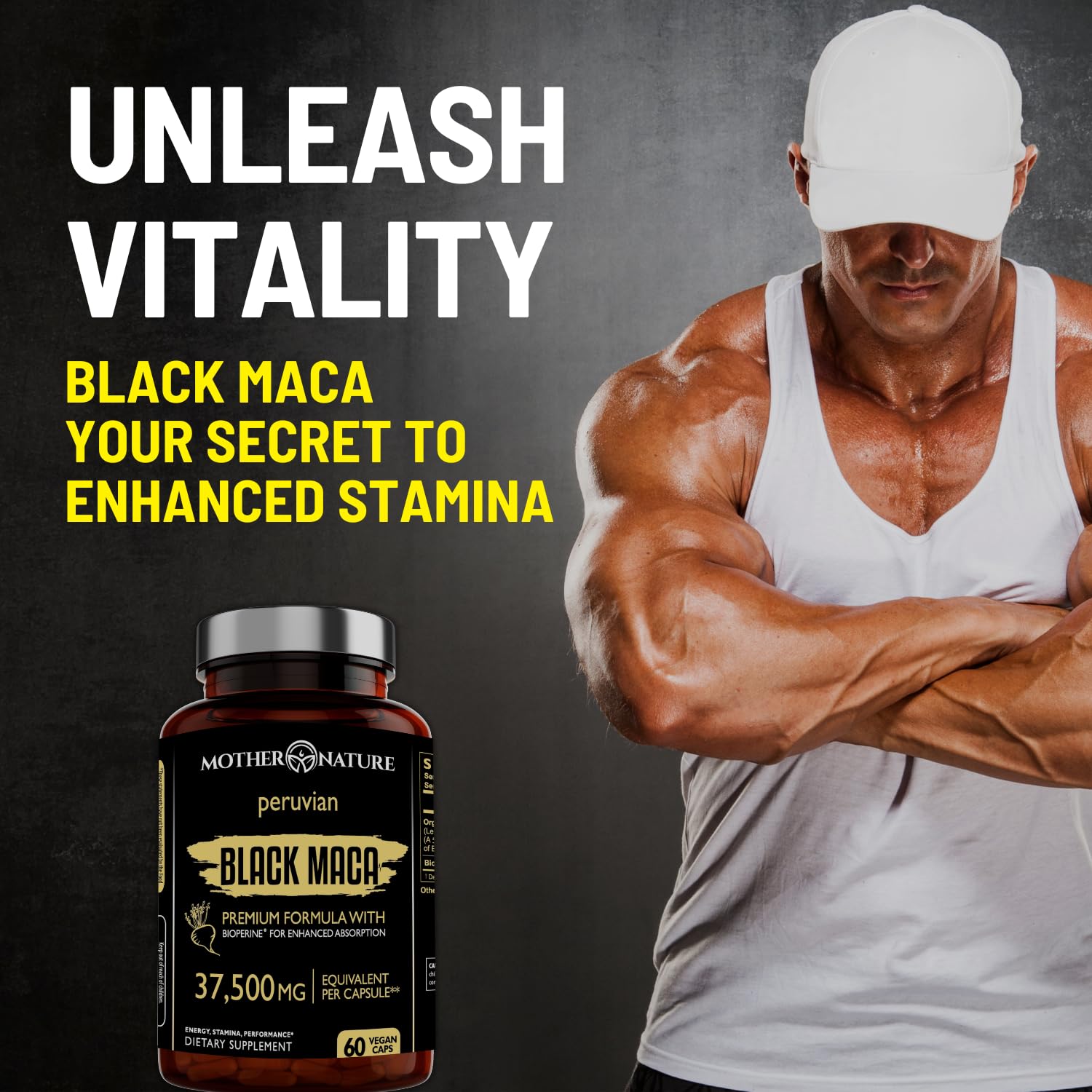 Black Maca Root 50:1 Extract 37,500mg – 60 Capsules | Organic Peruvian Maca