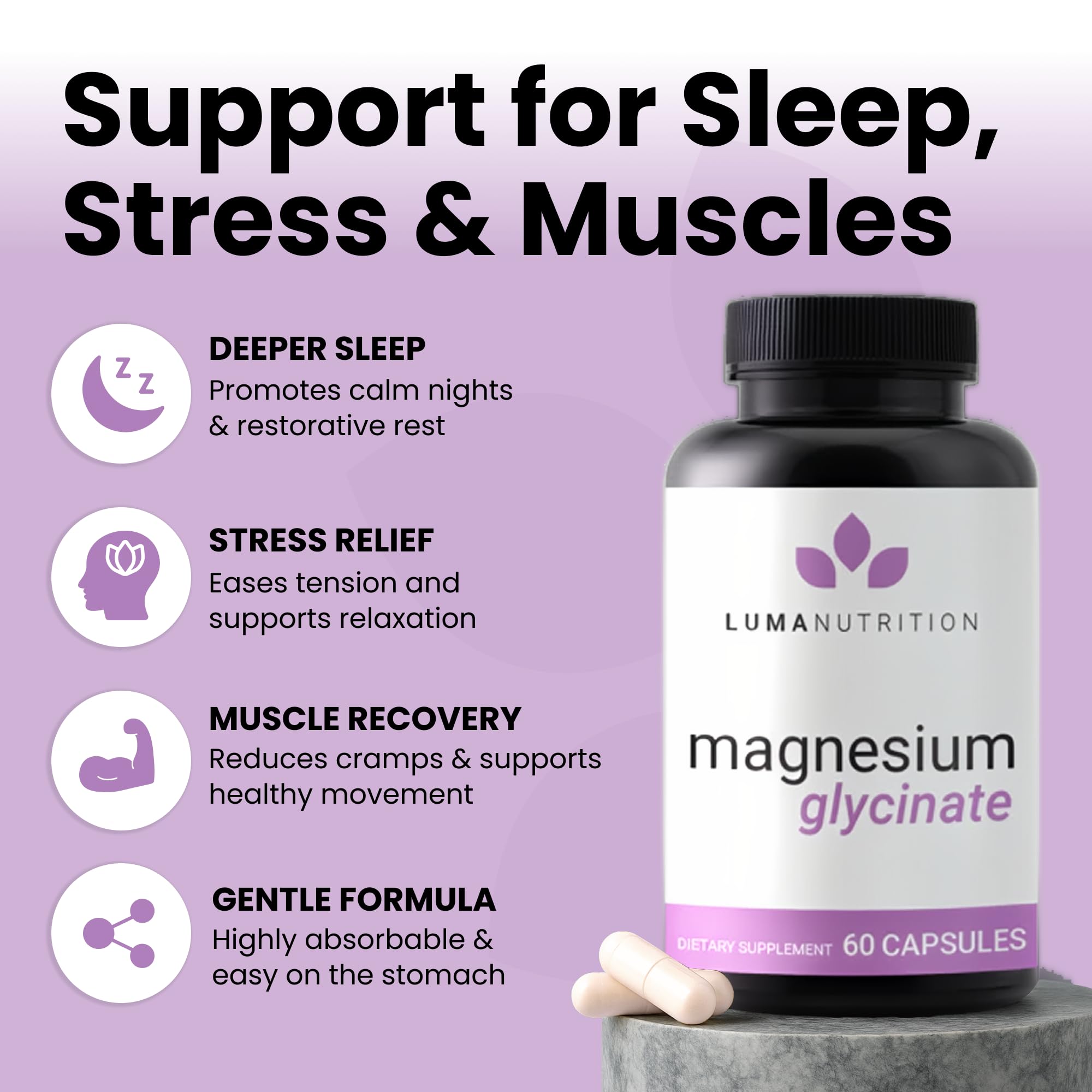 Luma Nutrition Magnesium Glycinate 1000mg | 60 Veggie Capsules