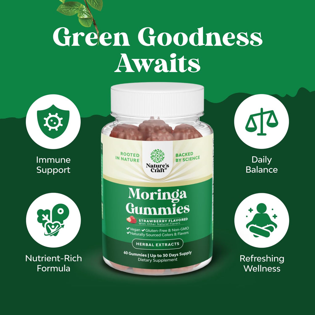Extra Strength Moringa Gummies for Women – 10:1 Extract | Vegan Non-GMO