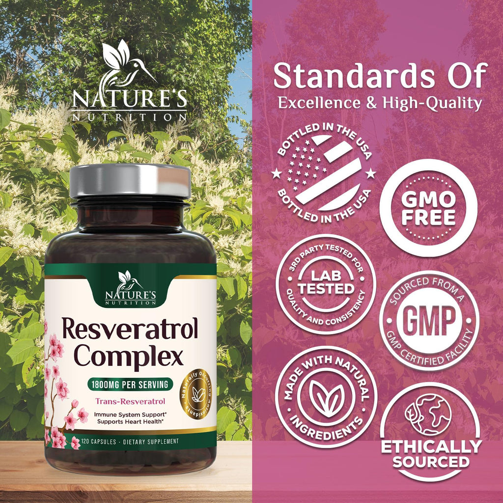Resveratrol 1800mg - Extra Strength Antioxidants | Immune & Heart Health | 120 Vegan Capsules