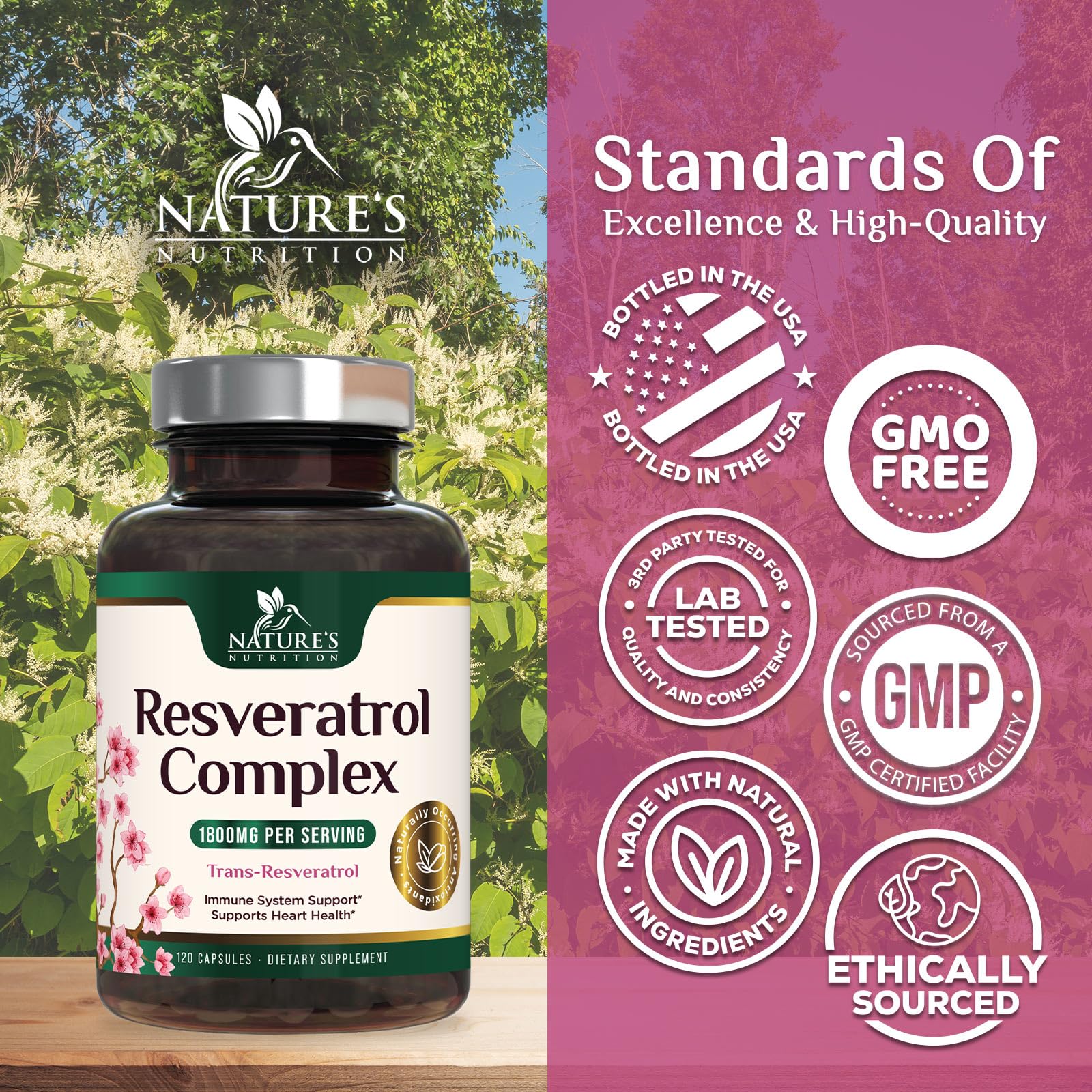 Resveratrol 1800mg - Extra Strength Antioxidants | Immune & Heart Health | 120 Vegan Capsules