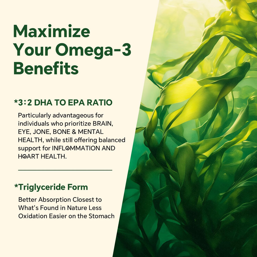 Vegan Omega 3 Gummies 1200mg - Dual Layer Algae DHA 600mg / EPA 400mg