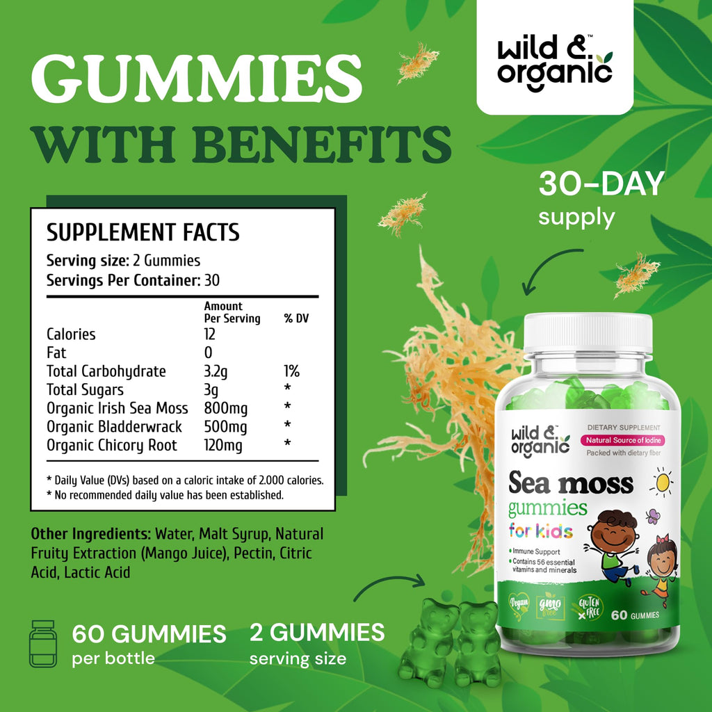 Wild & Organic Irish Sea Moss Gummies for Kids – 800mg Immune Support