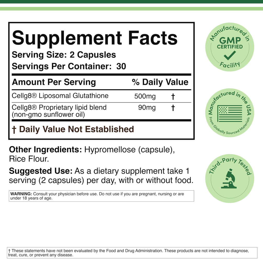 Liposomal Glutathione 500mg – 60 Vegan Capsules | Double Wood