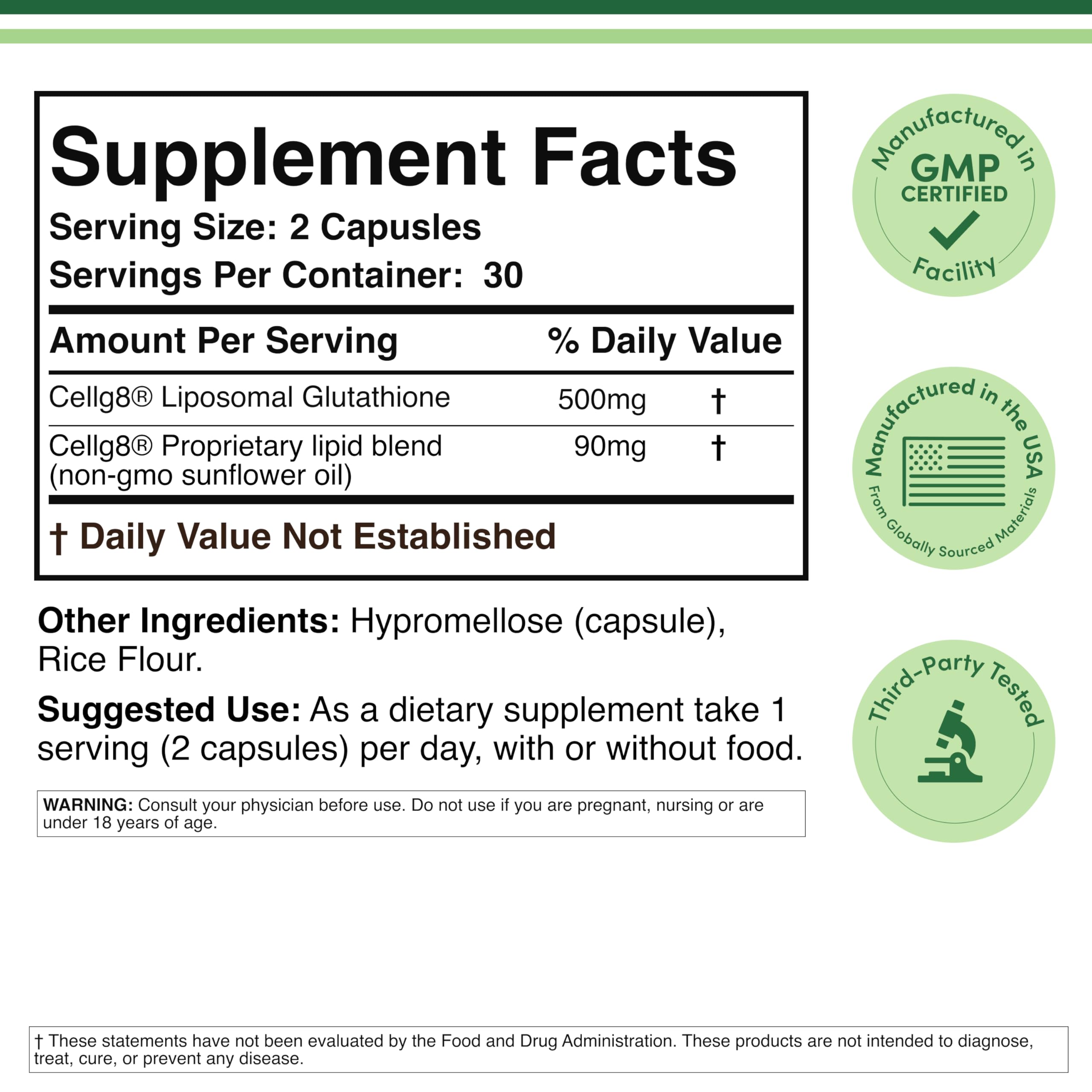 Liposomal Glutathione 500mg – 60 Vegan Capsules | Double Wood