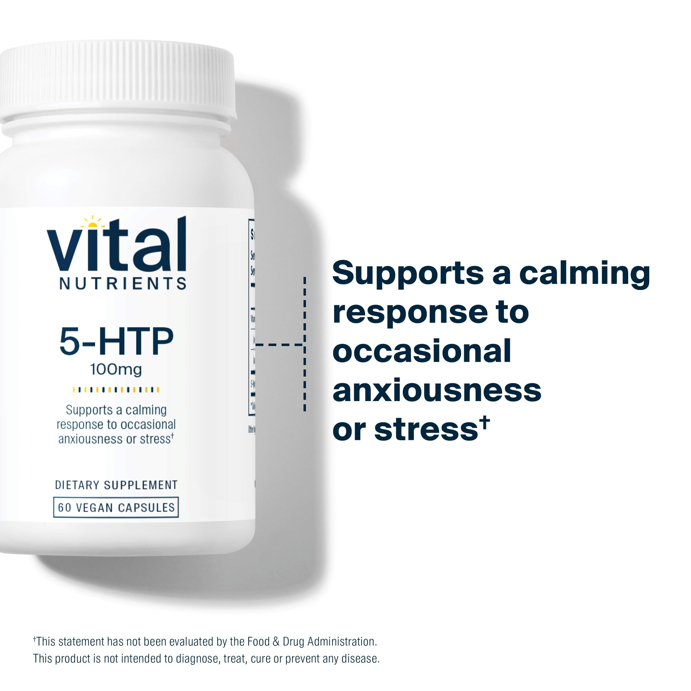 Vital Nutrients 5-HTP 100mg | Vegan Serotonin Support | Sleep & Stress | Gluten-Free & Non-GMO | 60 Capsules