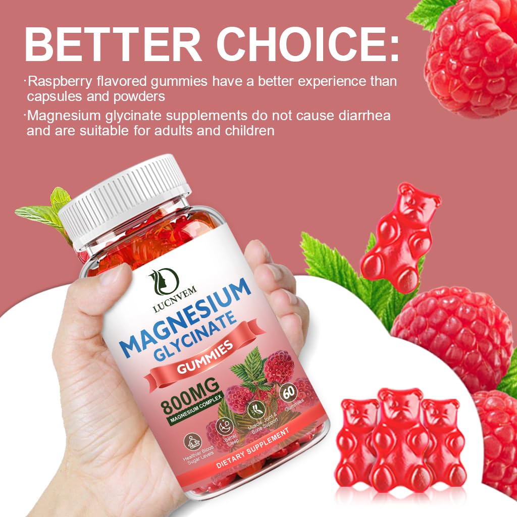 2 Pack Sugar Free Magnesium Glycinate Gummies – 500mg Mg Glycinate + 200mg Mg Malate, Sleep & Calm – 120 Raspberry