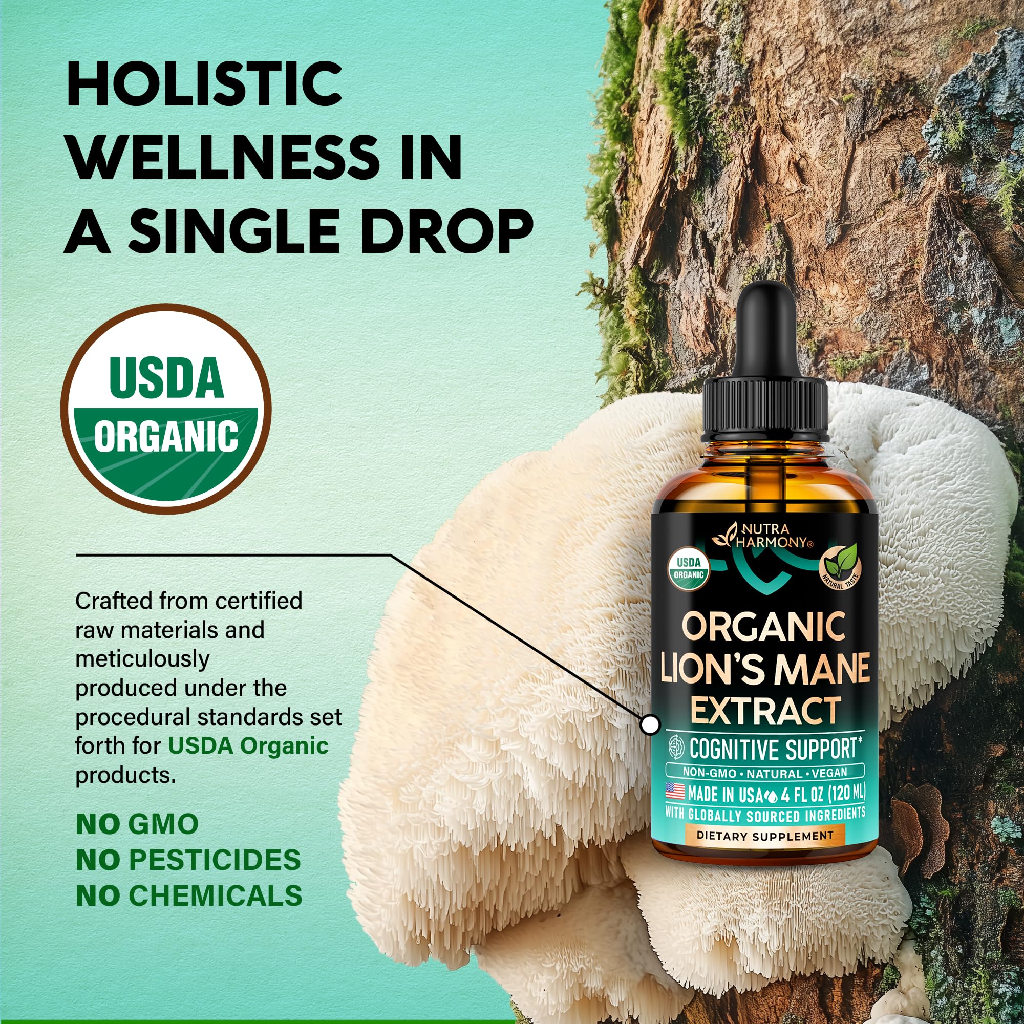 Lions Mane Liquid - USDA Organic Lion's Mane for Brain & Focus