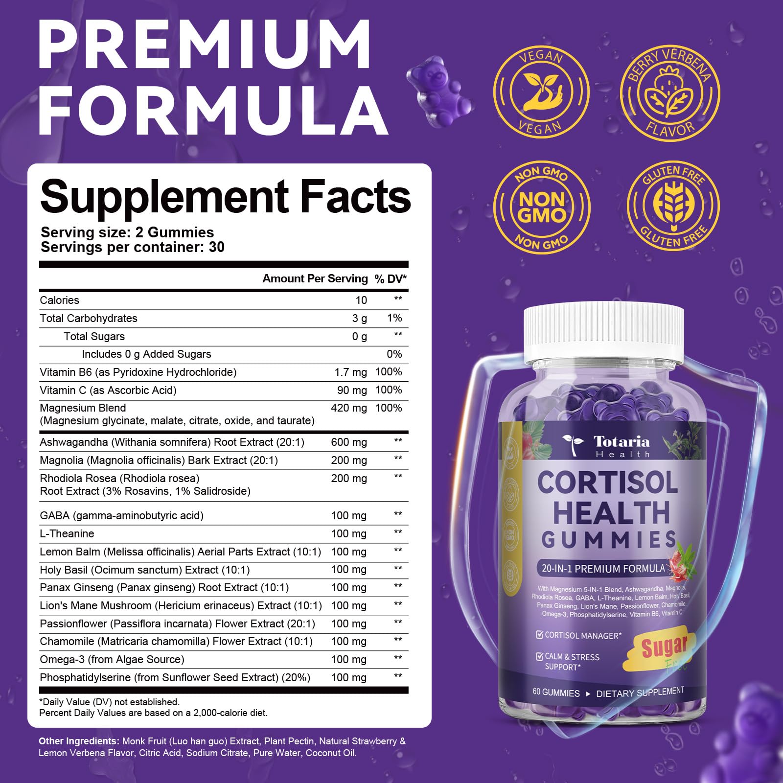 Cortisol Gummies 20-in-1 for Stress Support | Ashwagandha, Rhodiola, Magnesium