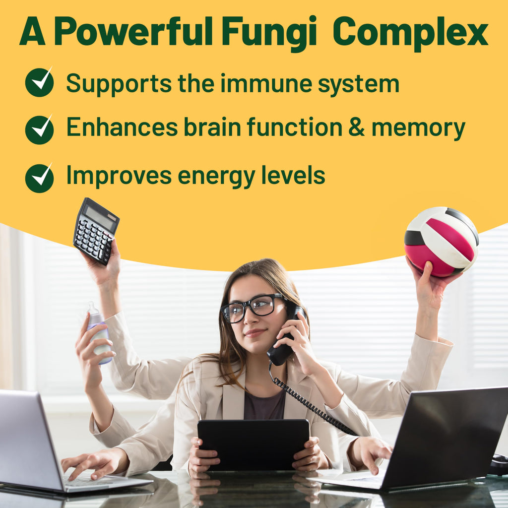 Vegan Vitality Multi Mushroom Supplement Complex - 120 Capsules | Reishi, Chaga, Shiitake, Maitake, Lion's Mane & Cordyceps