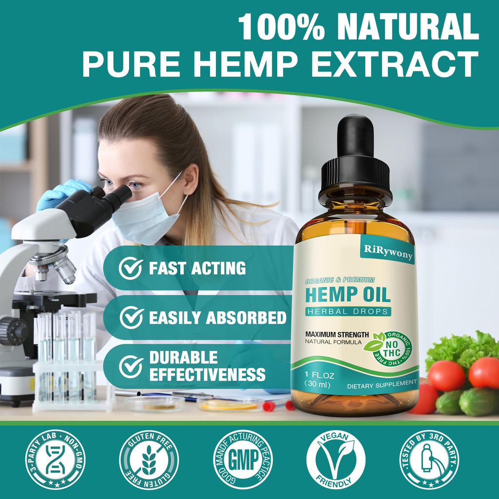 Hemp Oil High Potency - 3 Pack Maximum Strength Organic Hemp Drops for Adults | Natural Relax & Good Mood | Vegan Tincture