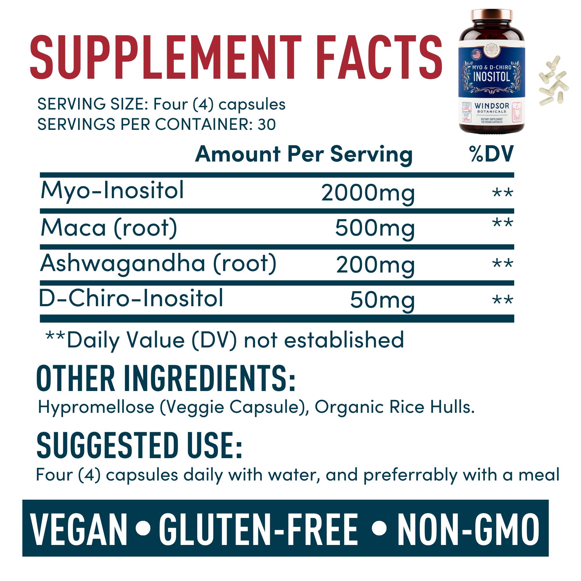 Myo & D-Chiro Inositol 40:1 – 2000 mg Myo-Inositol, Maca & Ashwagandha (120 Veg Caps)