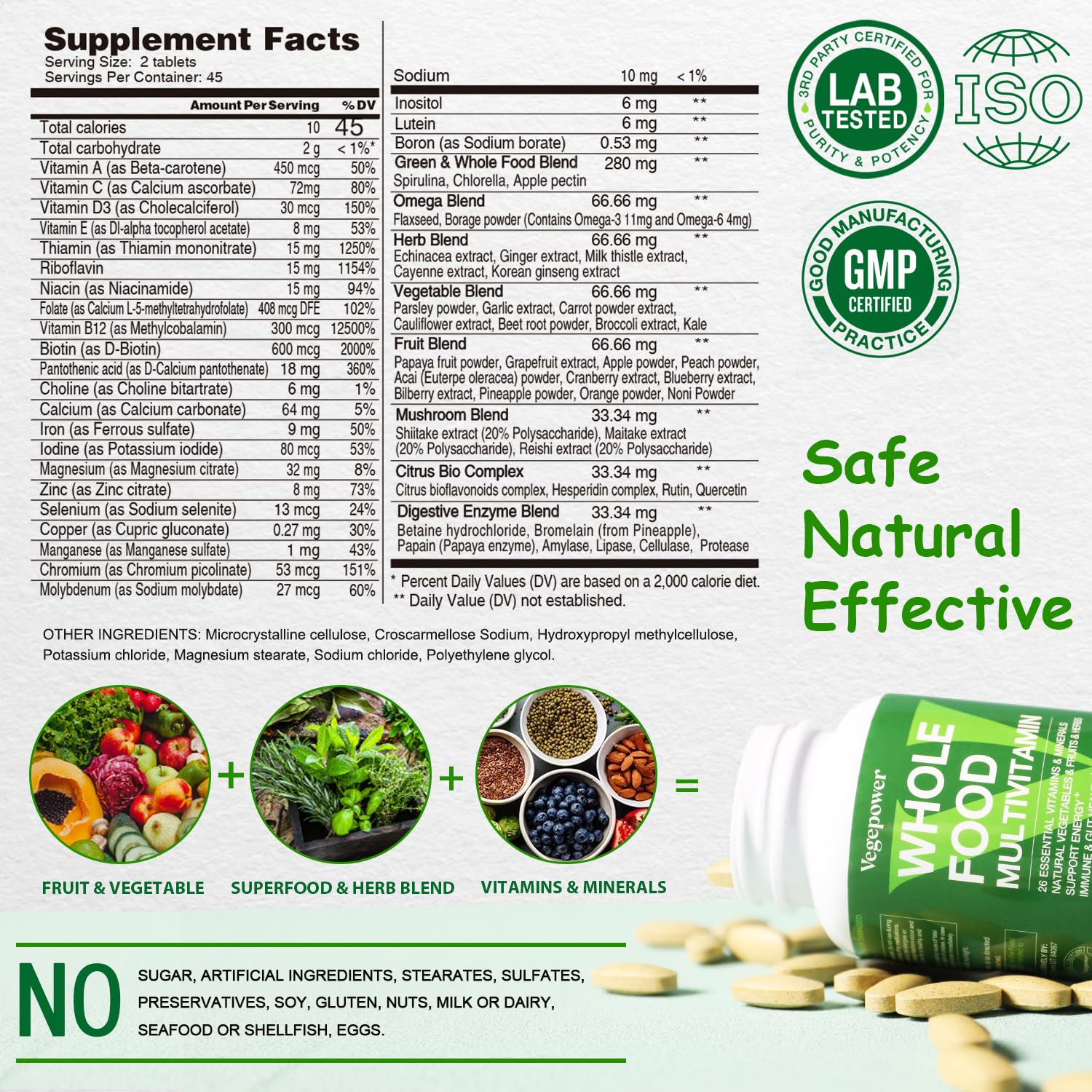 VEGEPOWER Vegan Whole Food Multivitamin for Men & Women | Methylated Formula - 180 Count