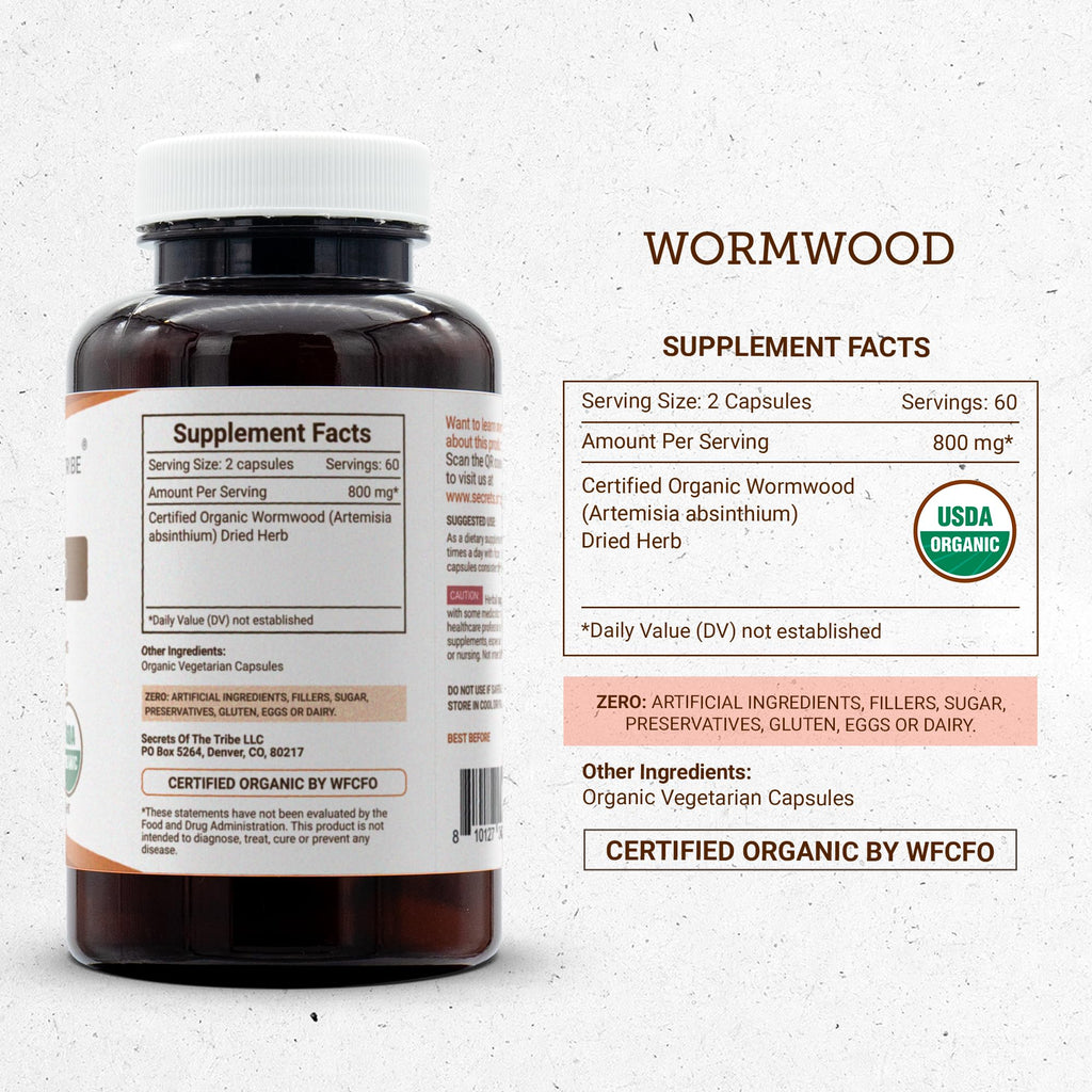 Secrets of the Tribe Wormwood USDA Organic Capsules - 120 Count