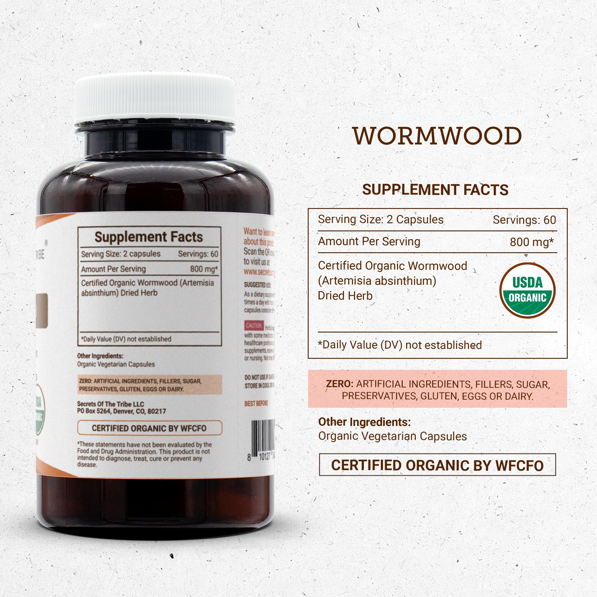 Secrets of the Tribe Wormwood USDA Organic Capsules - 120 Count