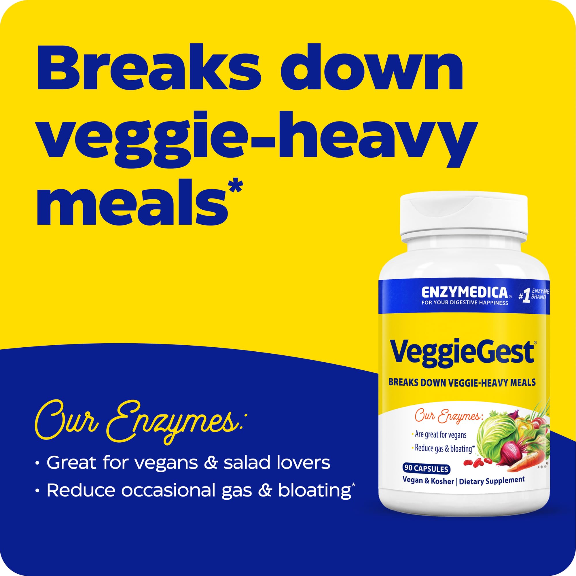 Enzymedica VeggieGest Digestive Enzymes – Gas Relief for Vegan & Vegetarian Diets (90 Count)