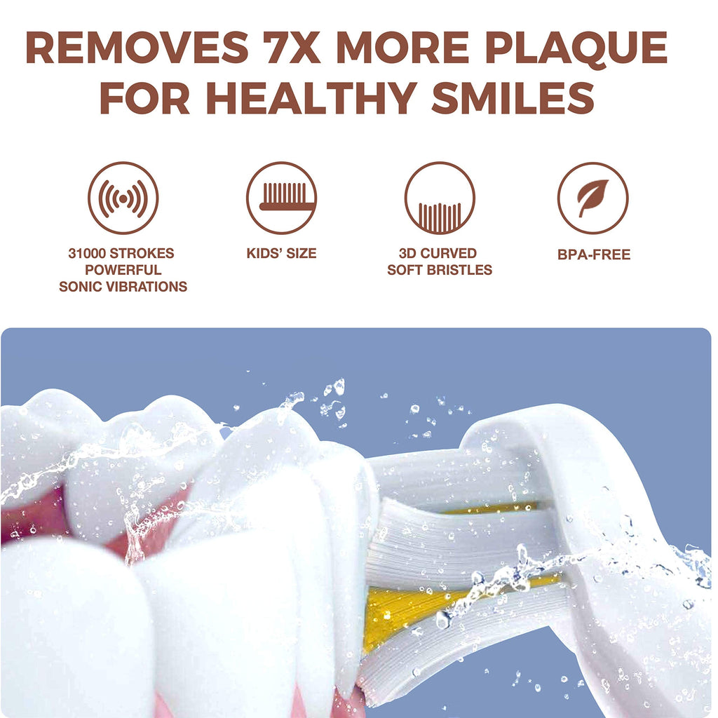 Vekkia Sonic Rechargeable Kids Electric Toothbrush – 3 Modes, IPX7 Waterproof, 24000 Strokes, 2-Min Timer