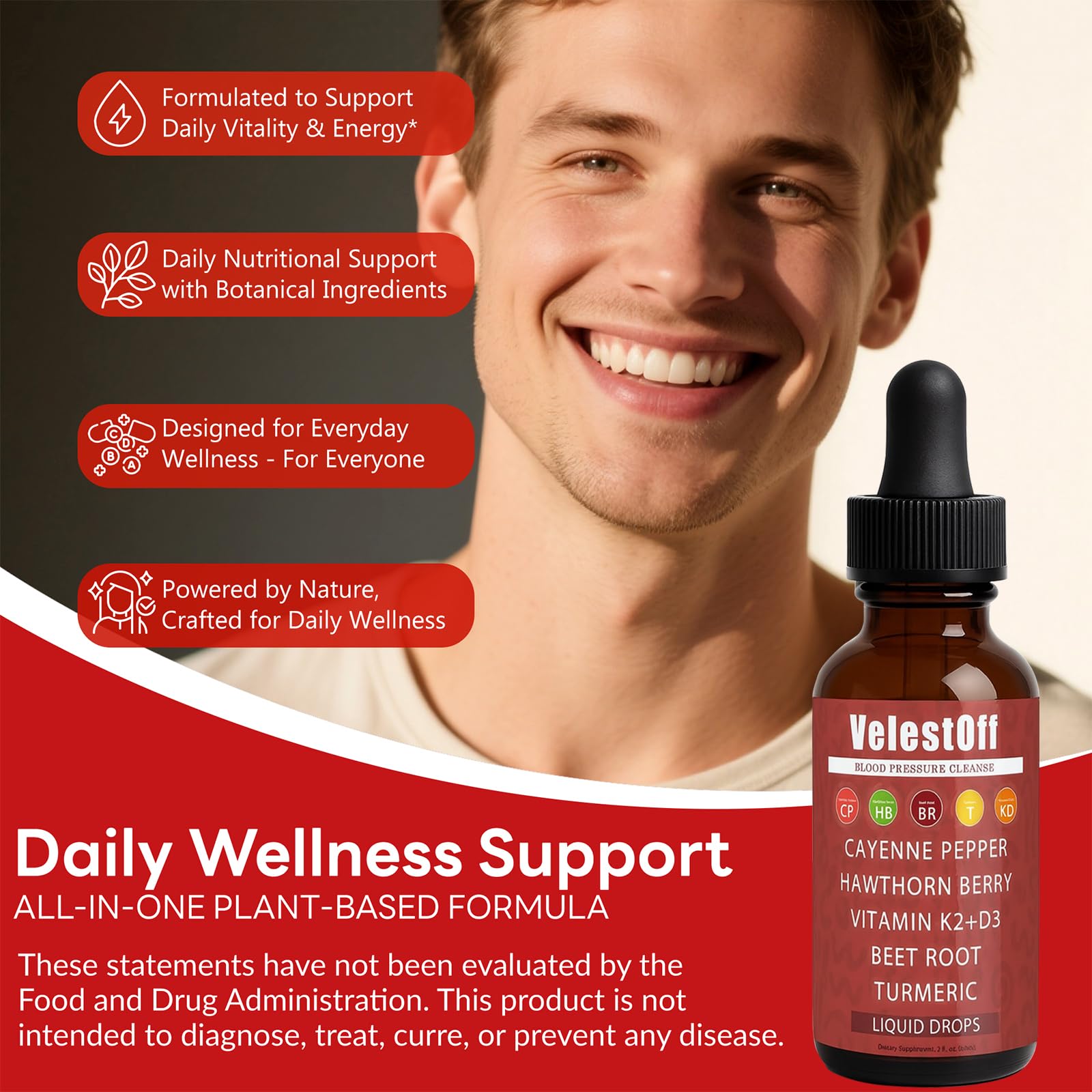 Velestoff Cayenne Pepper Drops – Organic Cayenne Pepper Liquid Supplement with Hawthorn, Beet Root, Turmeric, Vitamin K2+D3 & Berberine Extract | Improves Stamina & Boosts Energy