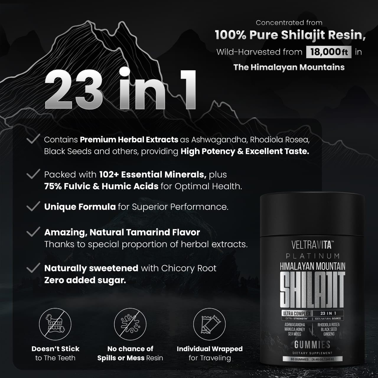 VeltraVita 28000 mg 23-in-1 Shilajit Gummies for Men – Lab-Tested, Sugar-Free