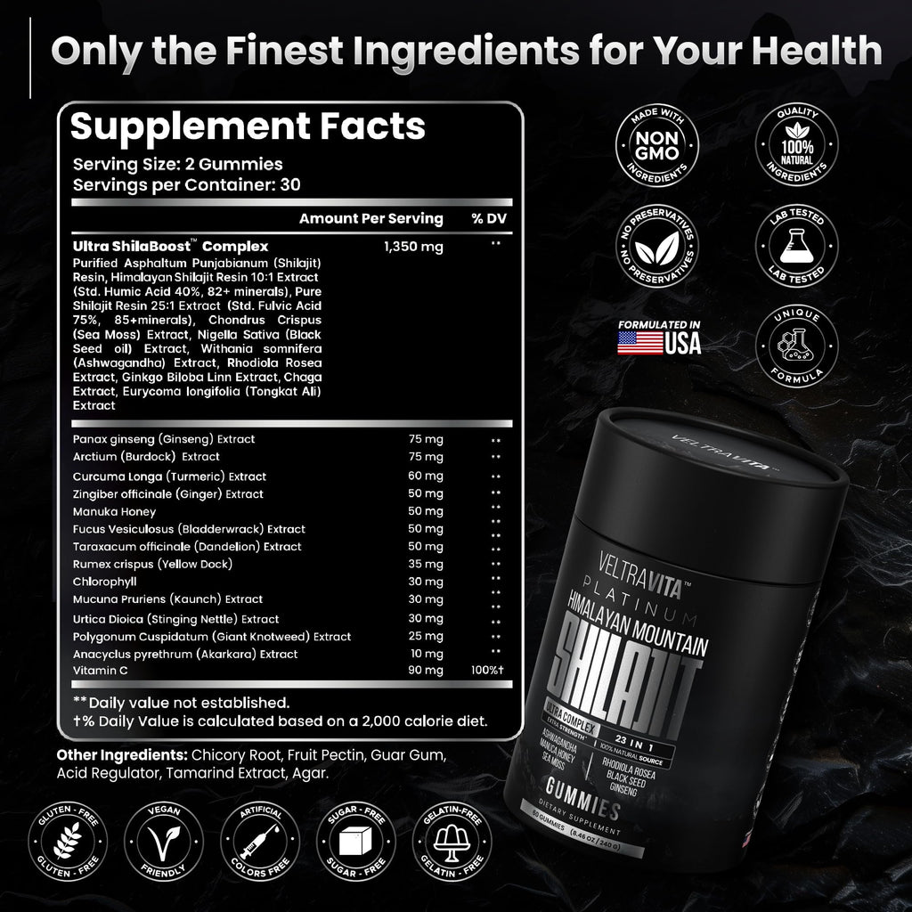 VeltraVita 28000 mg 23-in-1 Shilajit Gummies for Men – Lab-Tested, Sugar-Free
