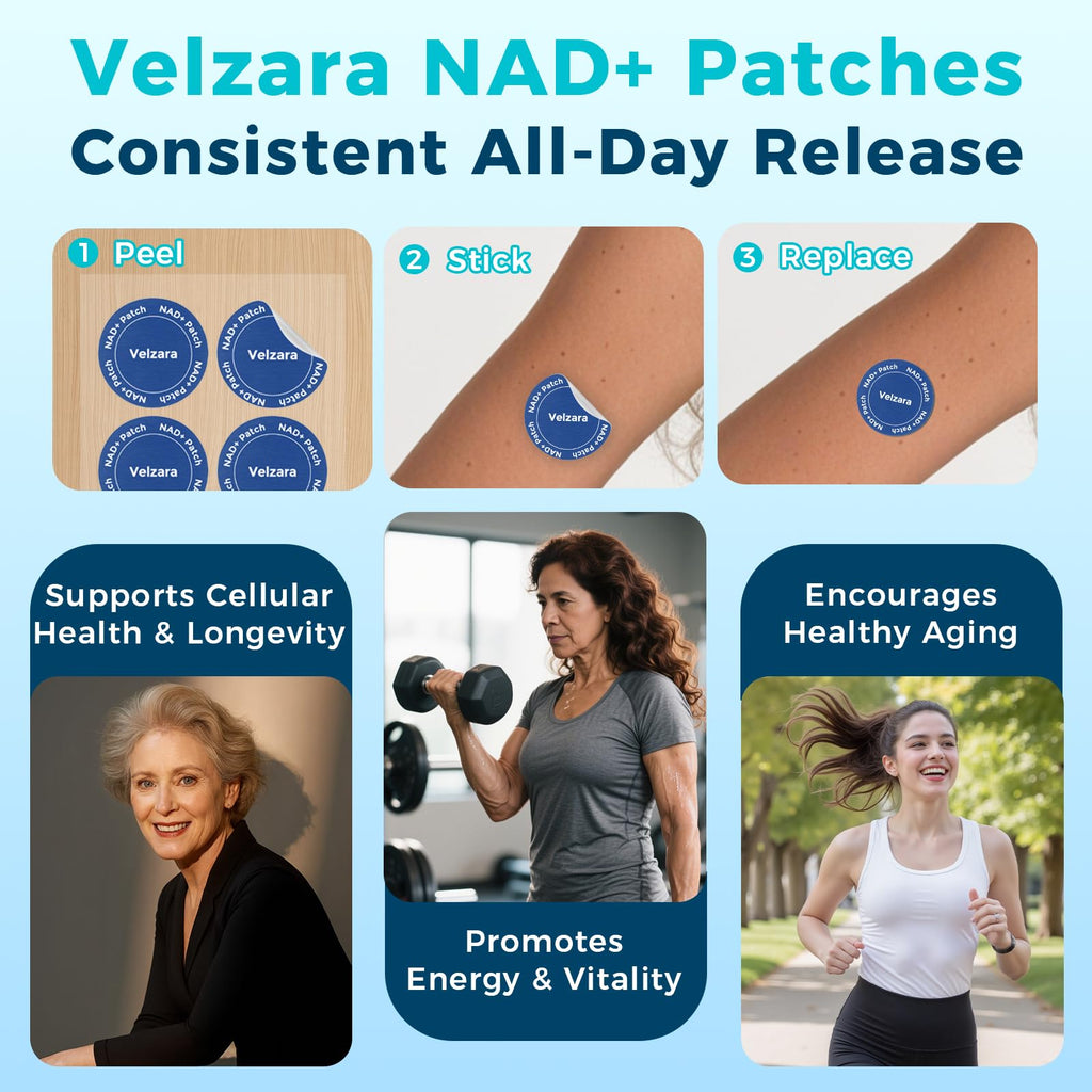 Velzara NAD+ Patches Comfortable All-Day Wear Vegan, Water-Resistant 90 Patches