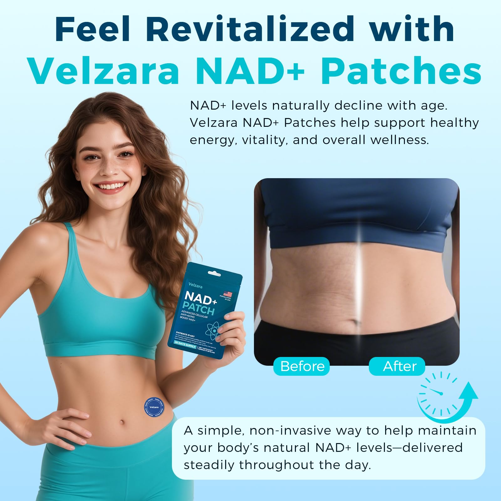 Velzara NAD+ Patches – Comfortable All-Day Wear, Vegan, Water-Resistant (30 Patches)