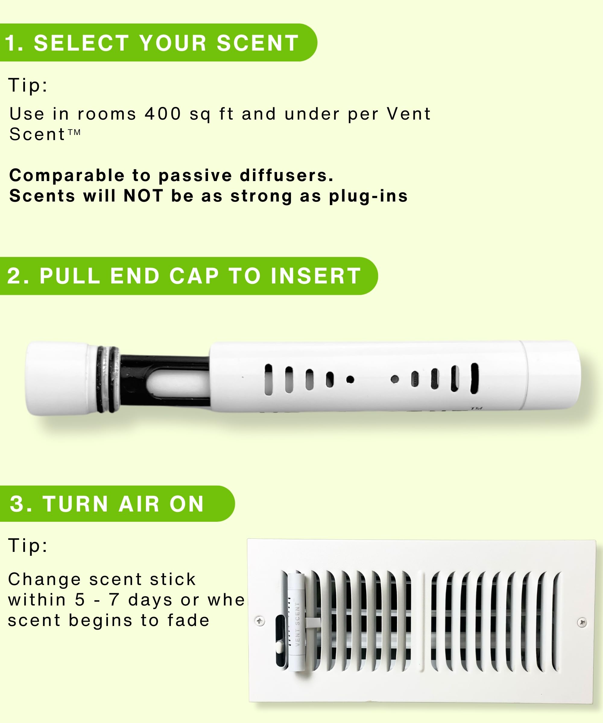 Vent Scent Whole Home Air Freshener | 10 Scented Sticks Included | Passive Diffuser