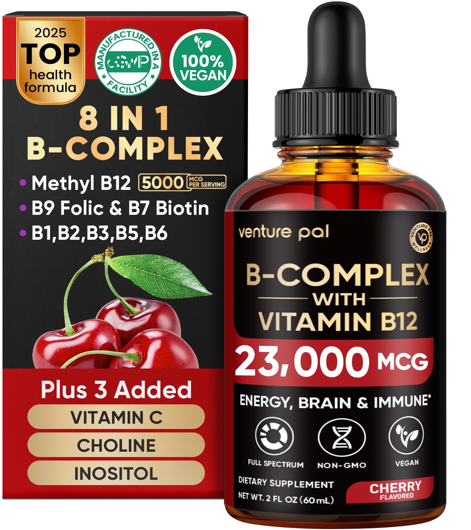 Venture Pal B Complex Liquid Drops – B12, B9 Folate, Immune & Energy Support