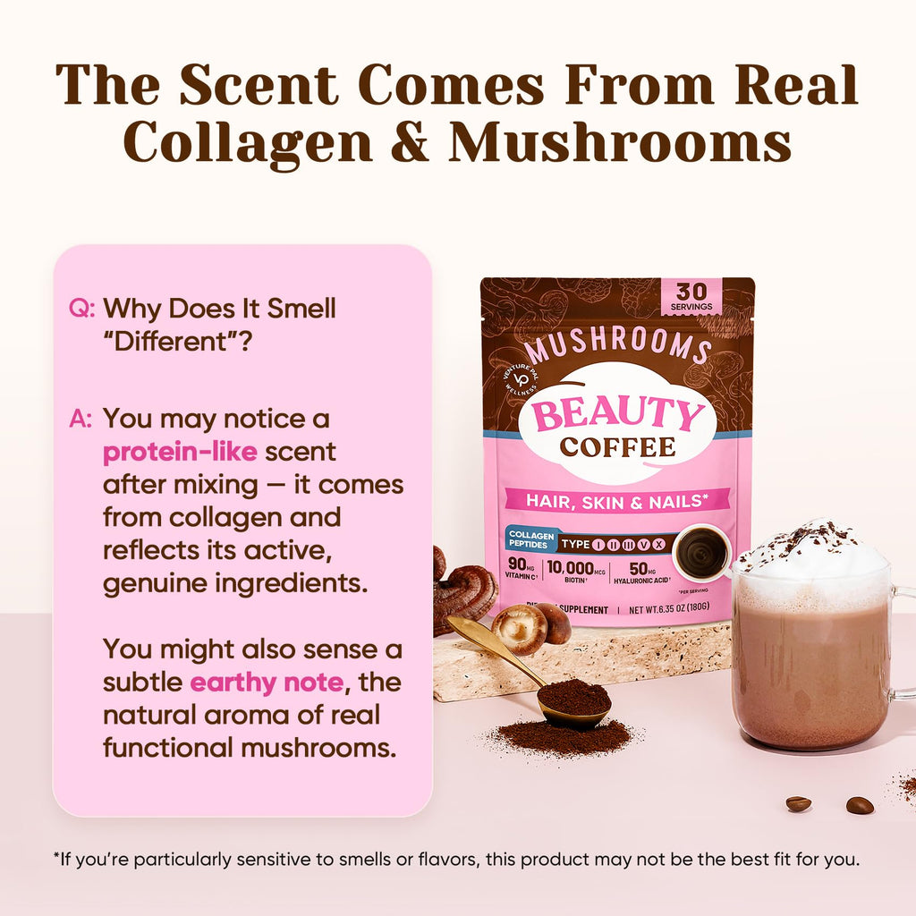 Venture Pal Premium Adaptogenic Mushroom Coffee with Multi Collagen – Lions Mane, Reishi, Chaga | 30 Servings