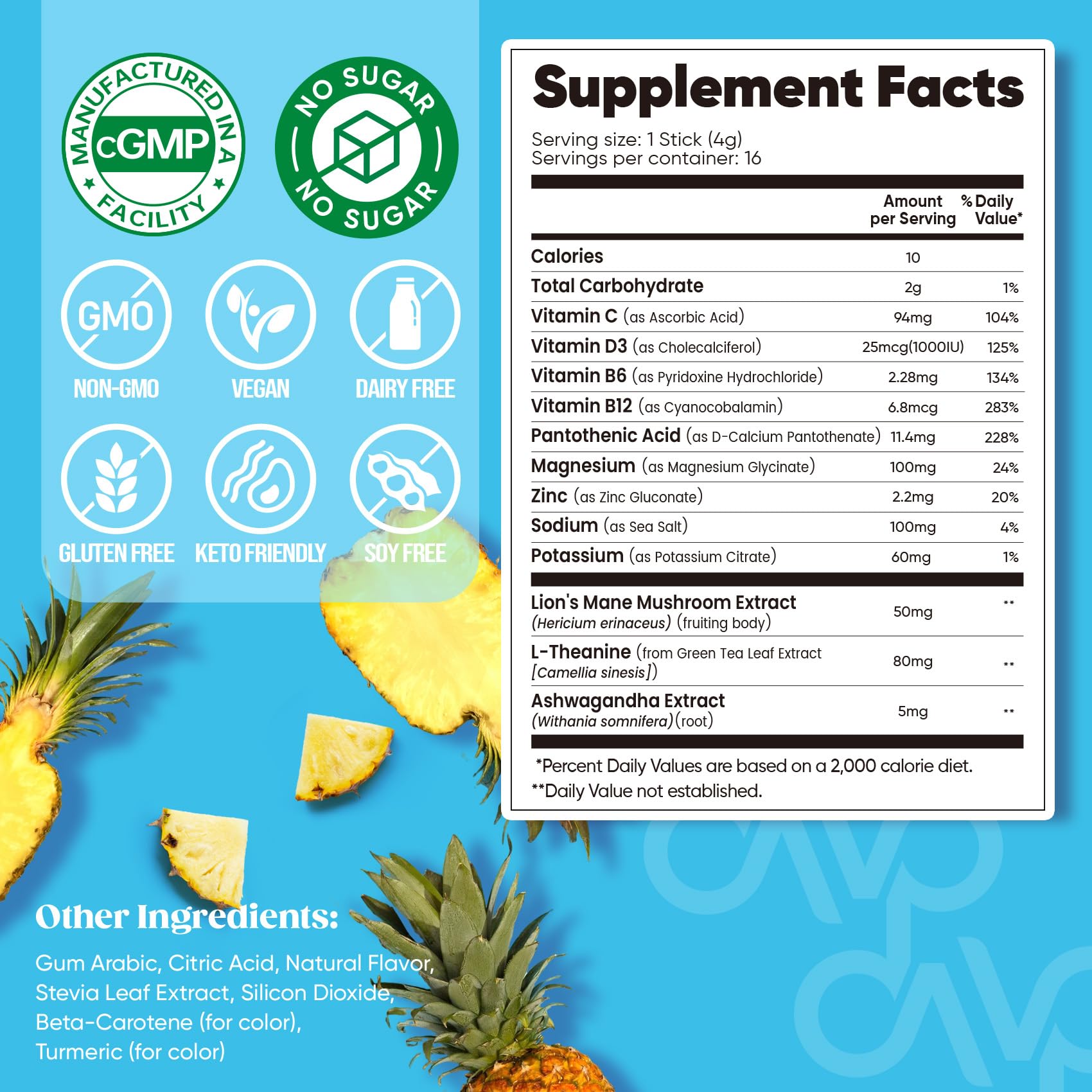 Venture Pal Calming Magnesium Glycinate Drink Mix with L-Theanine, Ashwagandha, Lion's Mane – Sugar Free & Vegan