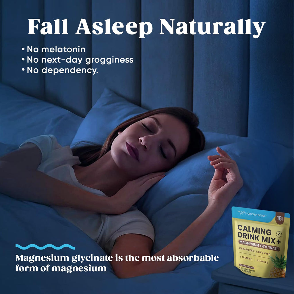 Venture Pal Calming Magnesium Glycinate Drink Mix with L-Theanine, Ashwagandha, Lion's Mane – Sugar Free & Vegan