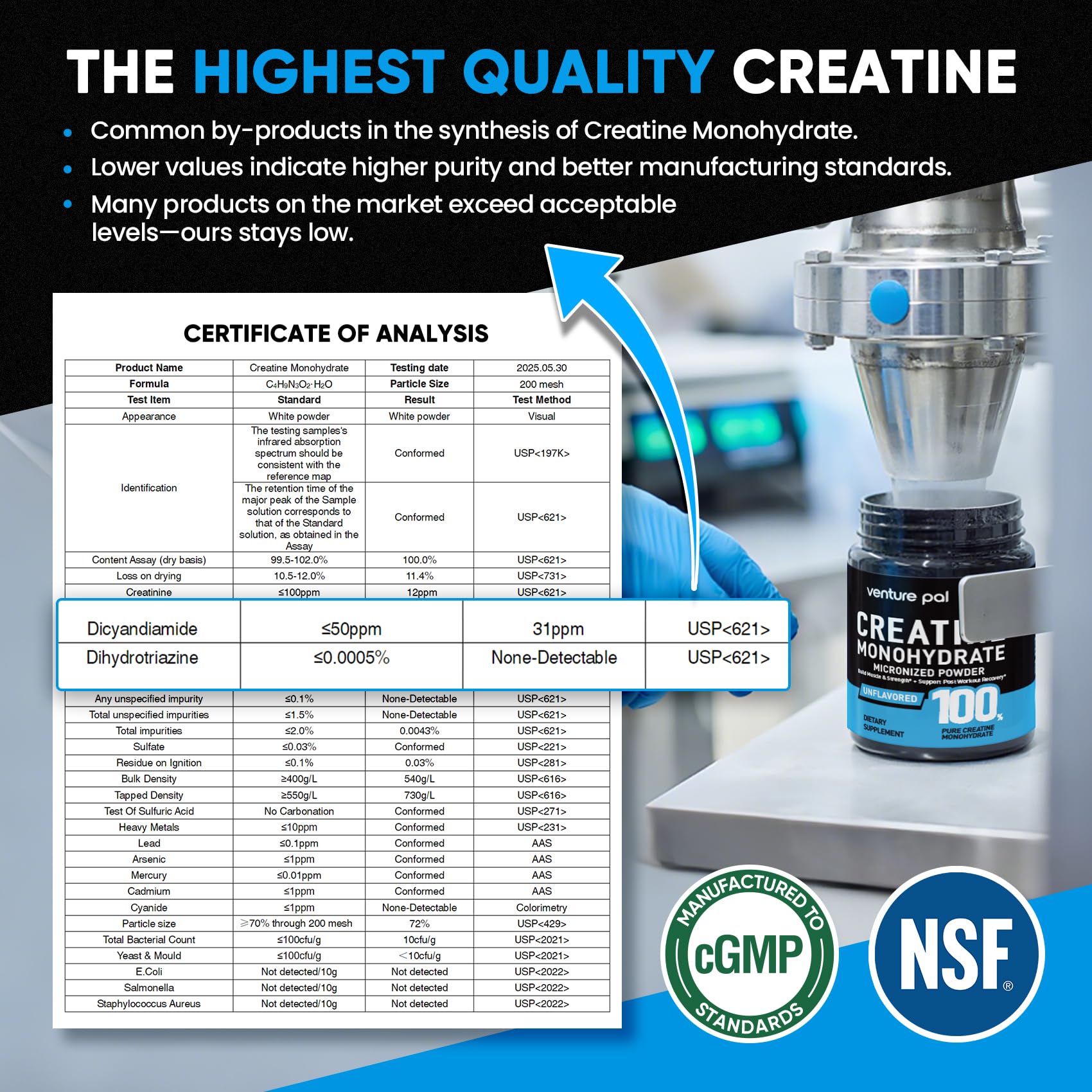 Venture Pal 100% Pure Micronized Creatine Monohydrate Powder – Unflavored, Vegan, Keto, Gluten Free | 5 g Serving