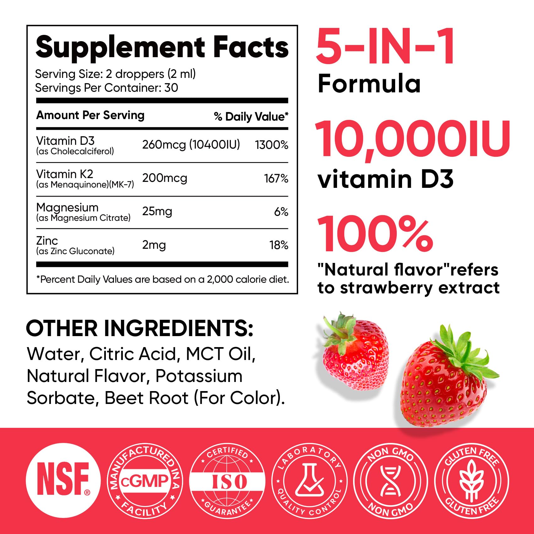 Venture Pal 5-in-1 Vitamin D3 10000 IU + K2 MK-7 Liquid (2 oz)