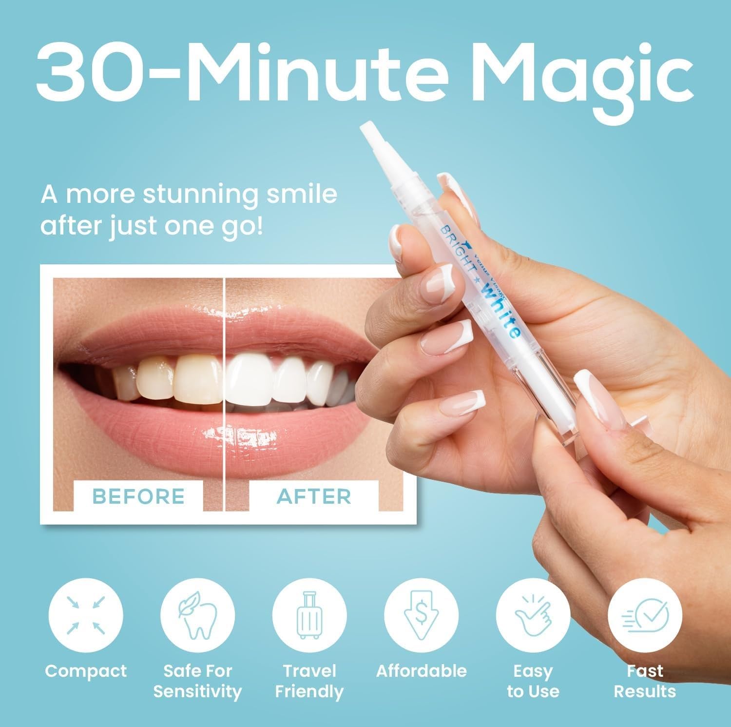 Venus Visage Award-Winning Teeth Whitening Pen – Mint, Low Sensitivity, 20+ Uses (2 Pens)