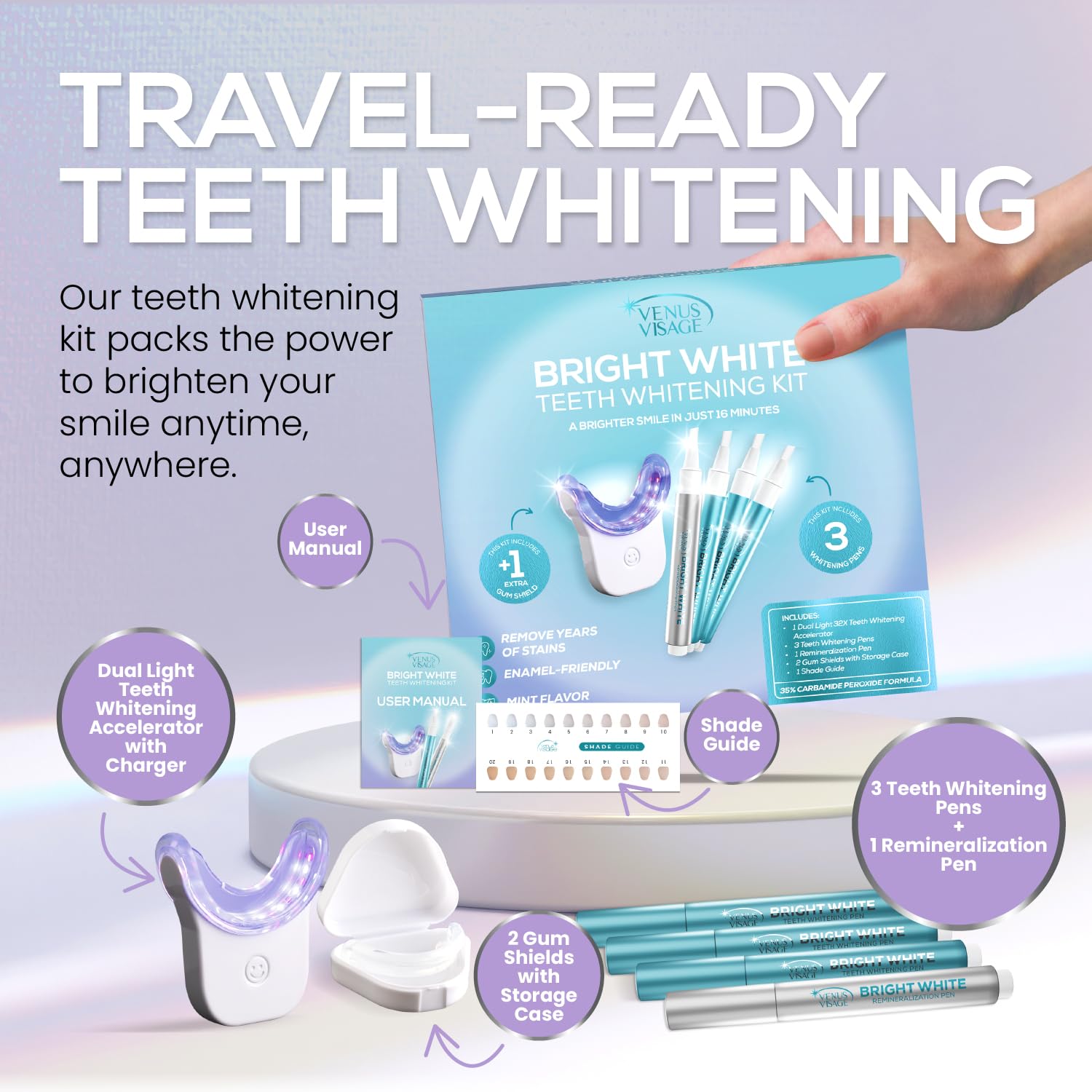 Venus Visage Teeth Whitening Kit with LED Light – 16-Min Non-Sensitive Whitening
