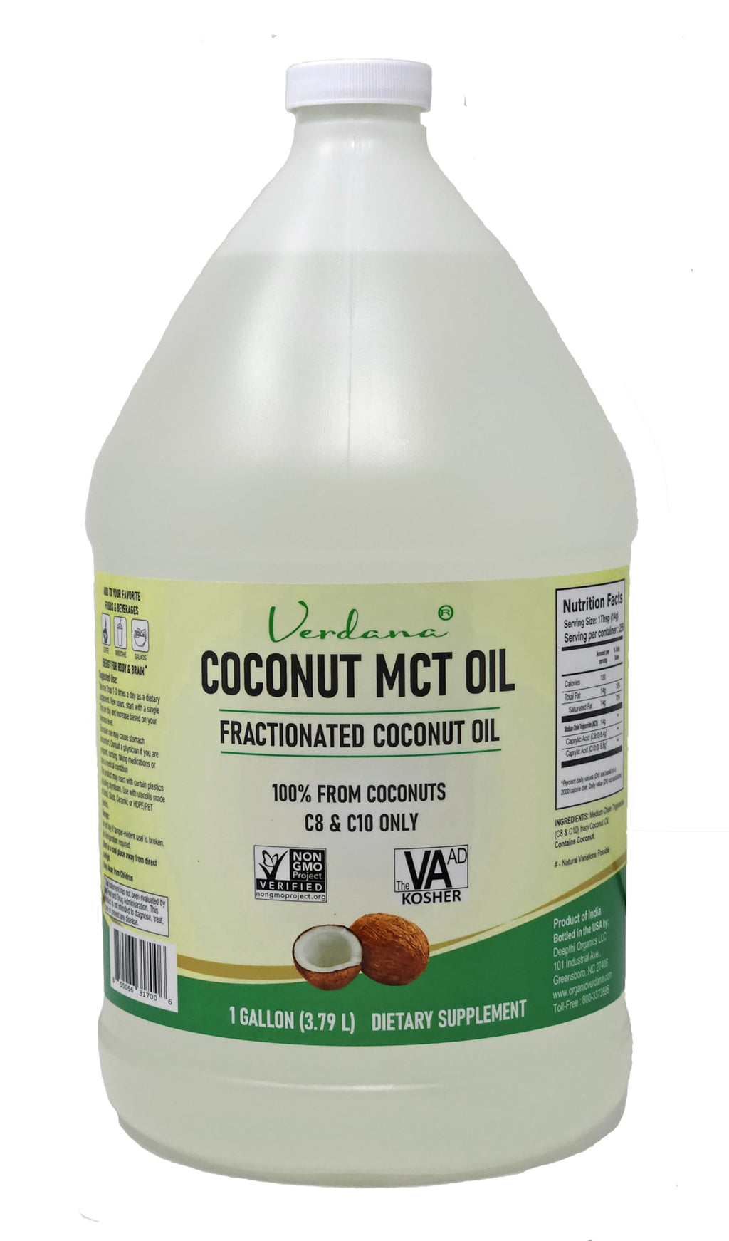 Verdana Coconut MCT Oil 1 Gallon – 100% Coconut, Keto Coffee & More