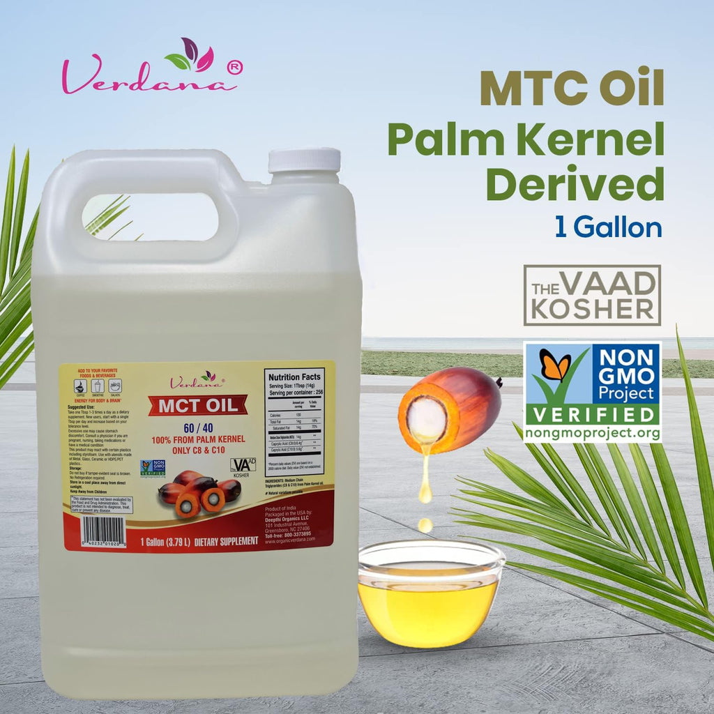 Verdana Food Grade MCT Oil – 1 Gallon (128 fl oz) – C8/C10, Keto & Paleo, Non-GMO, Kosher
