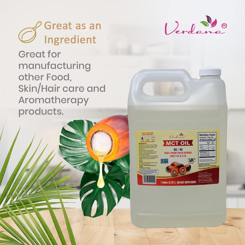 Verdana Food Grade MCT Oil – 1 Gallon (128 fl oz) – C8/C10, Keto & Paleo, Non-GMO, Kosher