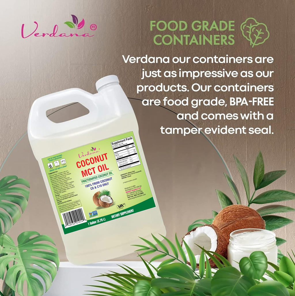 Verdana MCT Oil – 100% Coconut-Derived, 1 Gal | Kosher, Vegan, Non-GMO