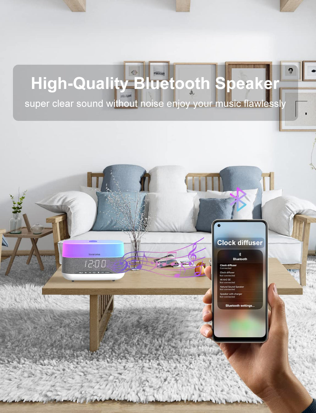 Versatile 300ml Essential Oil Diffuser with Bluetooth Speaker & Alarm Clock