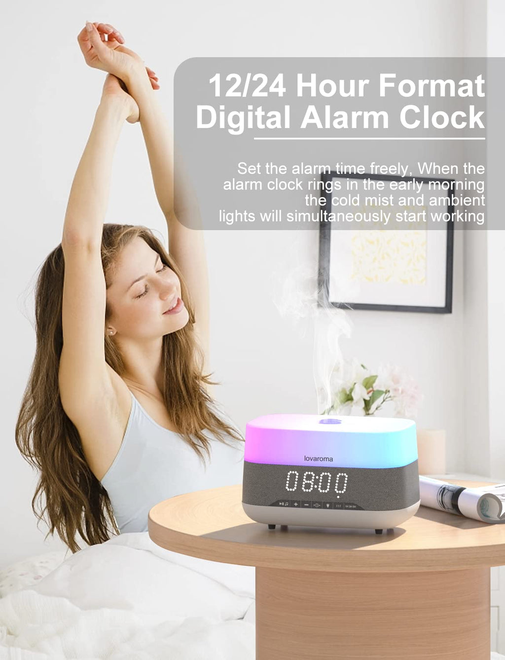 Versatile 300ml Essential Oil Diffuser with Bluetooth Speaker & Alarm Clock