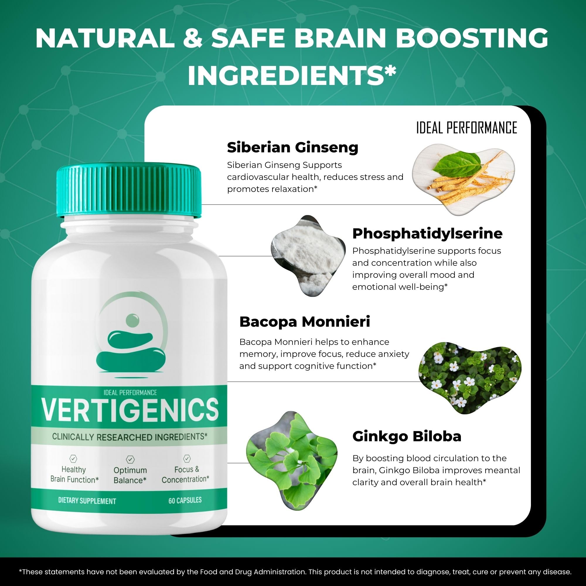 Vertigenics Brain Supplements – Memory & Focus (Advanced Formula, 5 Pack)
