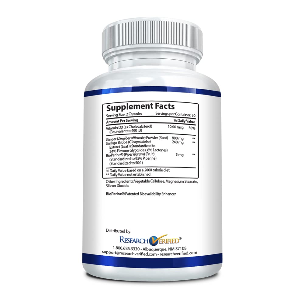 Research Verified Vertigo Defense - Vitamin D3, Ginger & Ginkgo Biloba | 60 Capsules