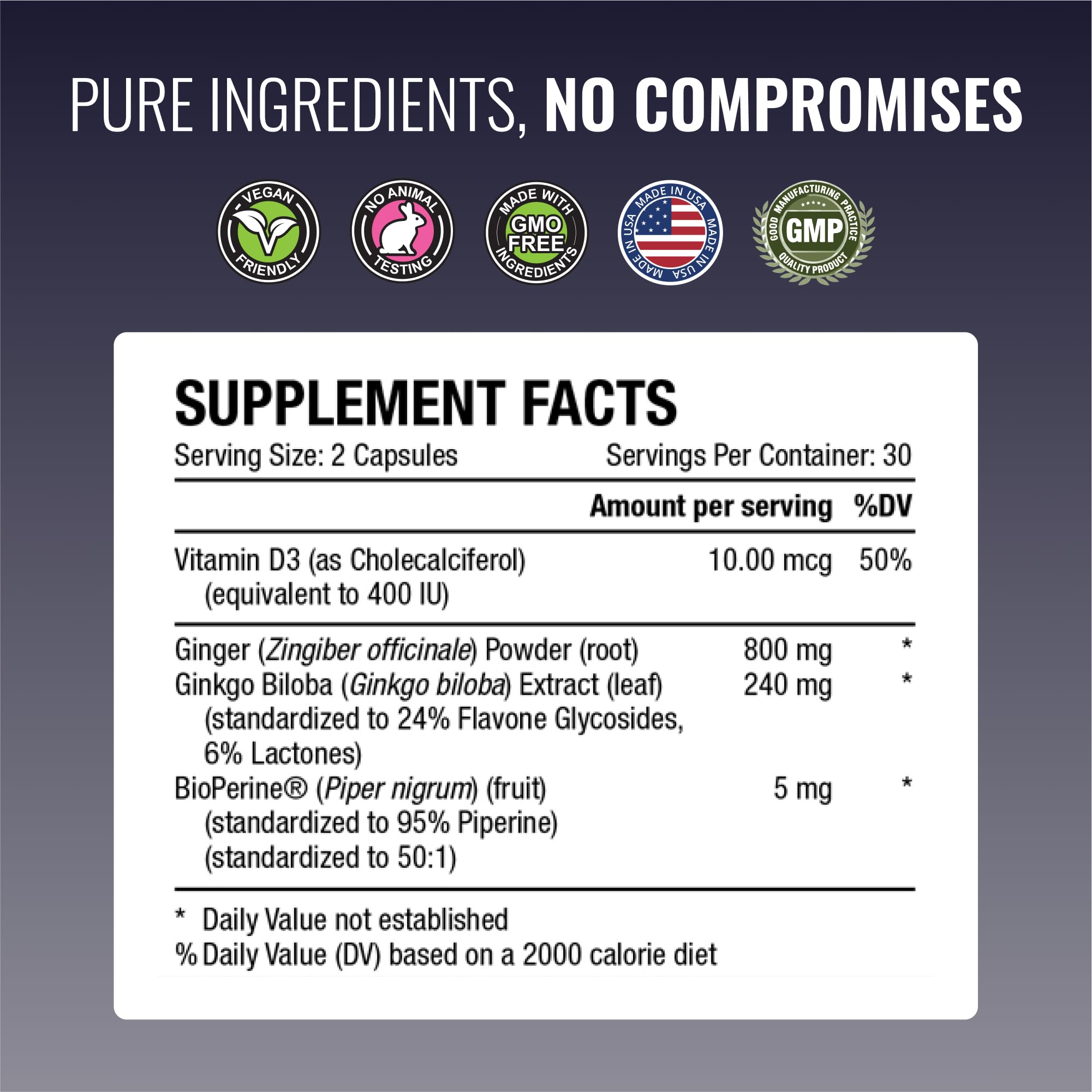 Approved Science VertiSyl – Ginkgo Biloba, Ginger, Vitamin D3, BioPerine | 60 Capsules, 1 Month Supply