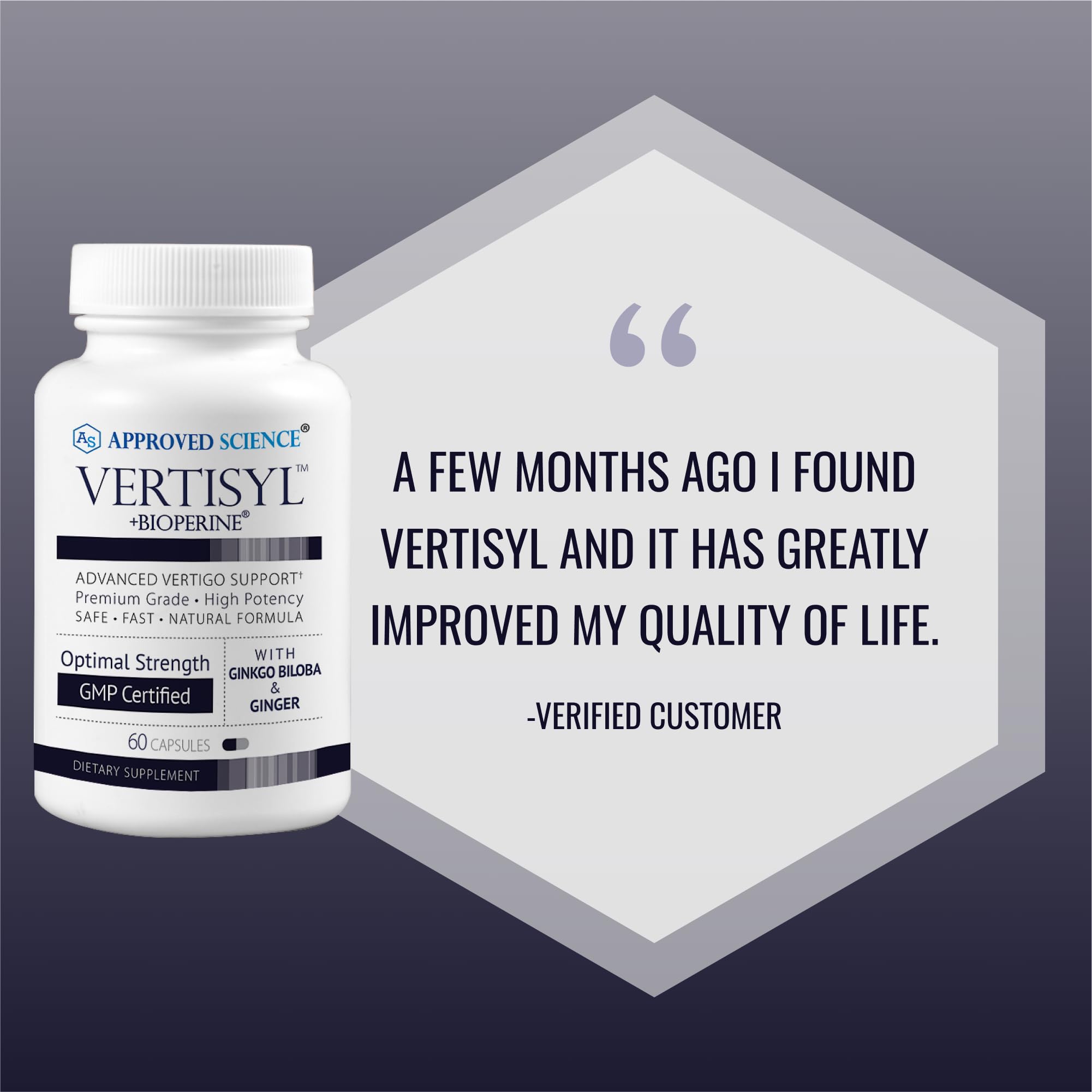 Approved Science VertiSyl – Ginkgo Biloba, Ginger, Vitamin D3, BioPerine | 60 Capsules, 1 Month Supply