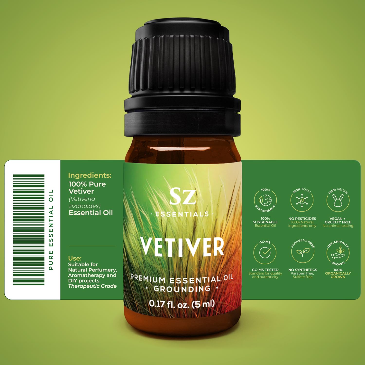 Sz Essentials Vetiver Essential Oil - 100% Pure & Undiluted (5 mL) | Therapeutic Grade