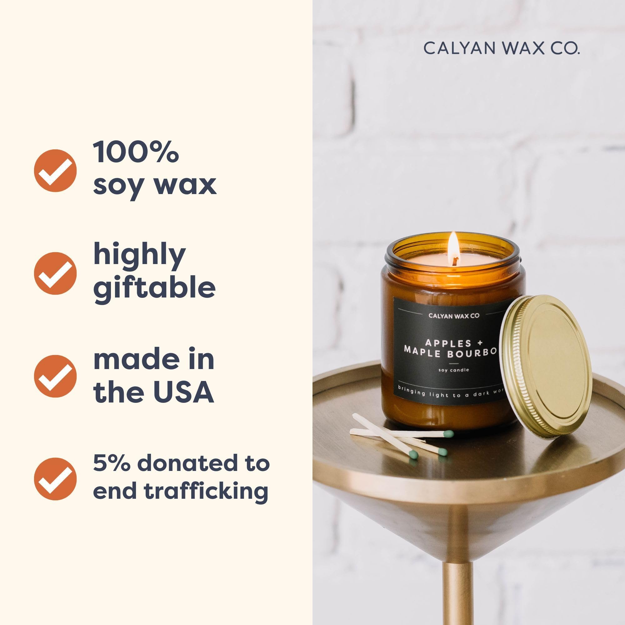 Calyan Wax Co. Vetiver & Tonka Candle - 57 Hour Burn, Non-Toxic Soy, Amber Glass Jar 7.2oz