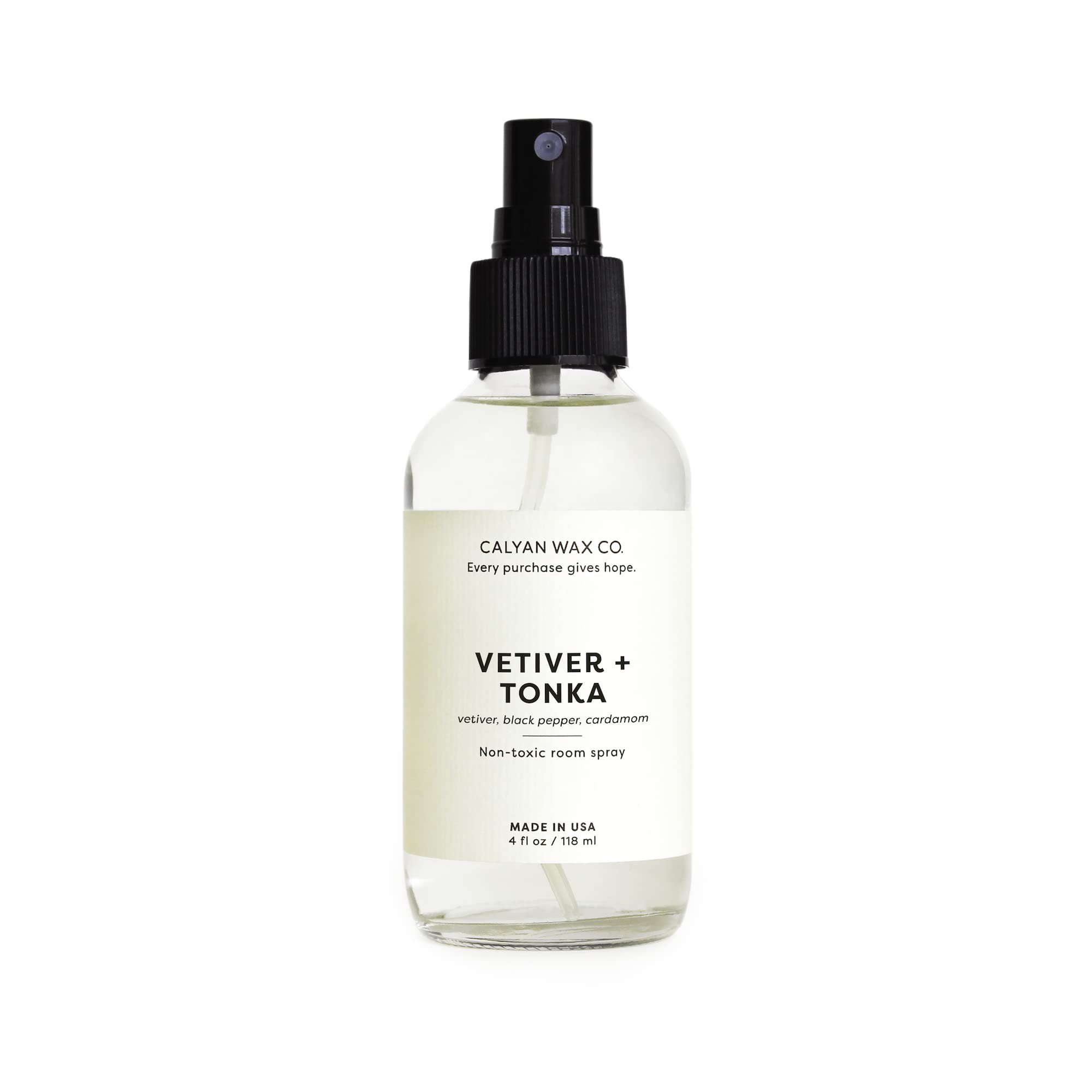 Calyan Wax Co. Vetiver & Tonka Room Spray - Non-Toxic Natural Air Freshener, Essential Oils, 4 fl oz