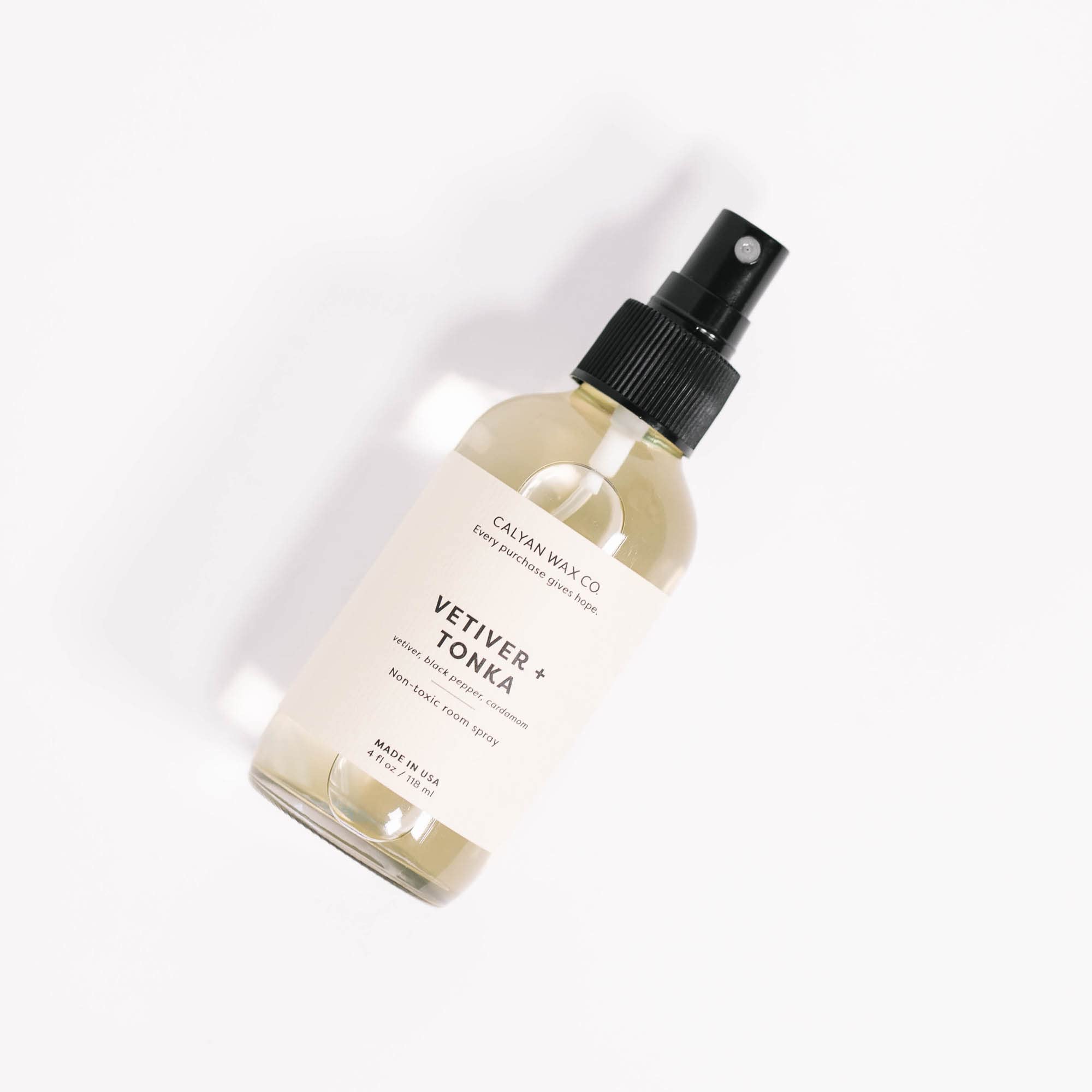 Calyan Wax Co. Vetiver & Tonka Room Spray - Non-Toxic Natural Air Freshener, Essential Oils, 4 fl oz
